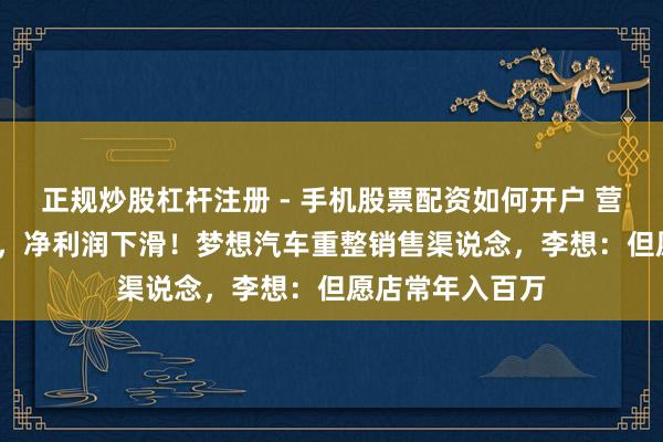 正规炒股杠杆注册 - 手机股票配资如何开户 营收破1100亿元，净利润下滑！梦想汽车重整销售渠说念，李想：但愿店常年入百万